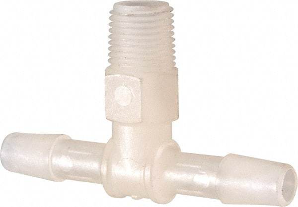 Made in USA - 1/4" Barb, 1/4, Kynar Single Barbed Tube Branch Tee - Natural, Male - Industrial Tool & Supply
