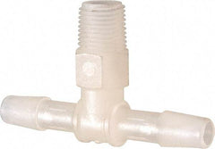 Made in USA - 1/4" Barb, 1/4, Kynar Single Barbed Tube Branch Tee - Natural, Male - Industrial Tool & Supply