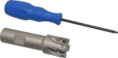 Iscar - 1" Cut Diam, 0.394" Max Depth of Cut, 3/4" Shank Diam, 3.38" OAL, Indexable Square Shoulder End Mill - AP..1003.., HM90 AP..1003.. Inserts, Weldon Shank, 90° Lead Angle, Through Coolant, Series Heli2000 - Industrial Tool & Supply