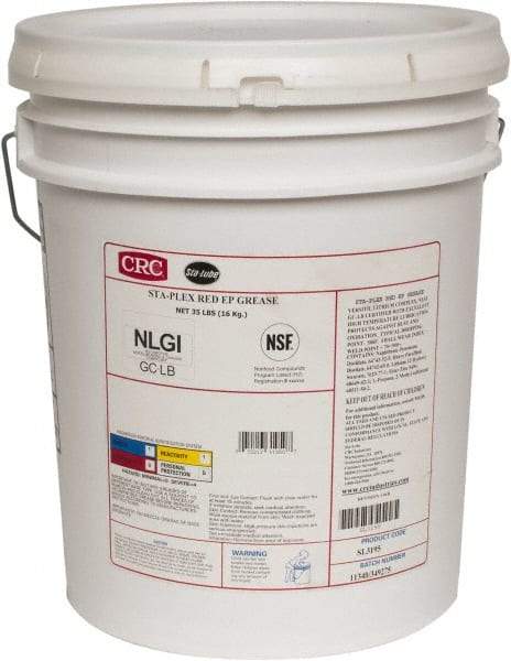 CRC - 35 Lb Pail Lithium Extreme Pressure Grease - Red, Extreme Pressure & Food Grade, 325°F Max Temp, NLGIG 2, - Industrial Tool & Supply