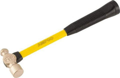 Ampco - 3/4 Lb Head Aluminum Bronze Ball Pein Hammer - 14" Fiberglass Handle with Grip, 1-1/4" Face Diam, 14" OAL - Industrial Tool & Supply