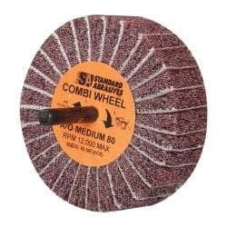 Standard Abrasives - 3" Diam x 1" Face Width, Medium Aluminum Oxide Nonwoven & Coated Mounted Flap Wheel - 1/4" Shank Mount, 80 Grit, 12,000 Max RPM - Industrial Tool & Supply