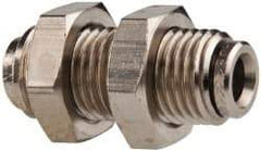 Norgren - 1/4" Outside Diam, M14x1.5, Nickel Plated Brass Push-to-Connect Bulkhead Union - 260 Max psi, Tube to Tube Connection - Industrial Tool & Supply