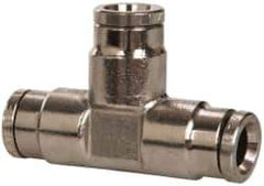 Norgren - 1/4" Outside Diam, Nickel Plated Brass Push-to-Connect Tube Union Tee - 260 Max psi, Tube to Tube Connection - Industrial Tool & Supply