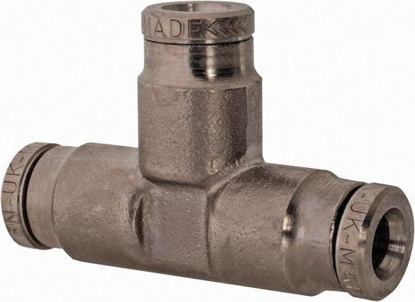 Norgren - 3/16" Outside Diam, Nickel Plated Brass Push-to-Connect Tube Union Tee - 260 Max psi, Tube to Tube Connection - Industrial Tool & Supply