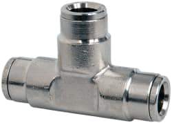 Norgren - 3/8" Outside Diam, Nickel Plated Brass Push-to-Connect Tube Union Tee - 260 Max psi, Tube to Tube Connection - Industrial Tool & Supply