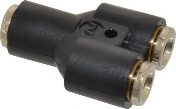 Norgren - 1/4" Tube OD, Nickel Plated Brass Push-to-Connect Tube Union Y - Tube to Tube Connection, 260 Max psi - Industrial Tool & Supply