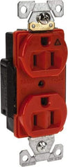 Cooper Wiring Devices - 125 VAC, 15 Amp, 5-15R NEMA Configuration, Orange, Industrial Grade, Isolated Ground Duplex Receptacle - 1 Phase, 2 Poles, 3 Wire, Flush Mount, Chemical and Impact Resistant - Industrial Tool & Supply