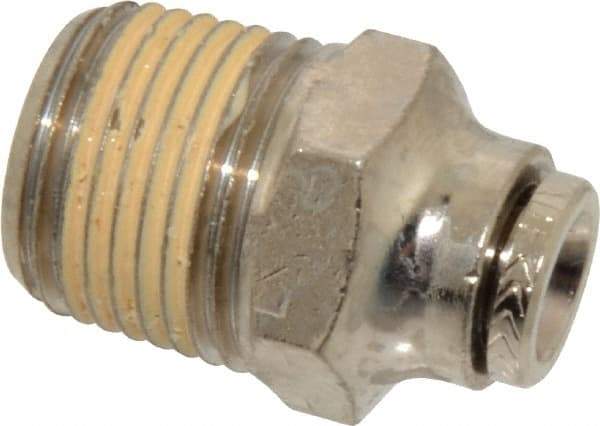 Norgren - 3/8 NPTF, Nickel Plated Brass Push-to-Connect Tube Male Connector - 260 Max psi, Tube to Male NPT Connection - Industrial Tool & Supply