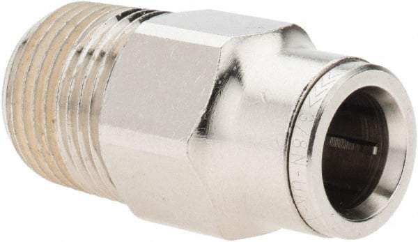 Norgren - 3/8 NPTF, Nickel Plated Brass Push-to-Connect Tube Male Connector - 260 Max psi, Tube to Male NPT Connection - Industrial Tool & Supply