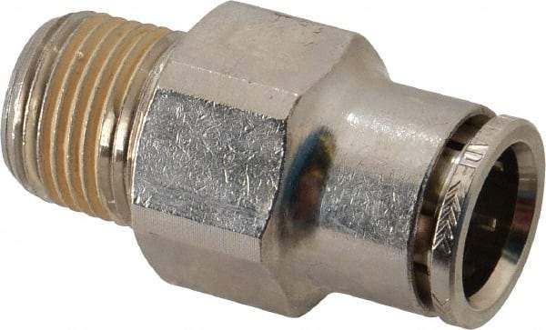 Norgren - 3/8 NPTF, Nickel Plated Brass Push-to-Connect Tube Male Connector - 260 Max psi, Tube to Male NPT Connection - Industrial Tool & Supply