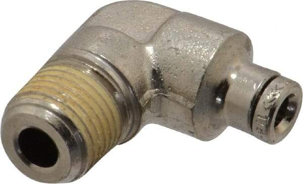 Norgren - 1/8 NPTF, Nickel Plated Brass Push-to-Connect Tube Male Elbow - 260 Max psi, Tube to Male NPT Connection - Industrial Tool & Supply