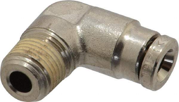 Norgren - 1/8 NPTF, Nickel Plated Brass Push-to-Connect Tube Male Elbow - 260 Max psi, Tube to Male NPT Connection - Industrial Tool & Supply
