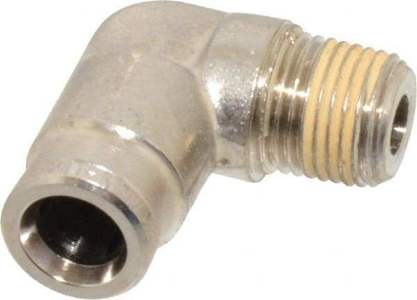 Norgren - 1/8 NPTF, Nickel Plated Brass Push-to-Connect Tube Male Elbow - 260 Max psi, Tube to Male NPT Connection - Industrial Tool & Supply