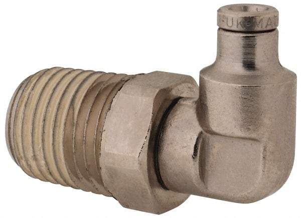Norgren - 1/4 NPTF, Nickel Plated Brass Push-to-Connect Tube Male Swivel Elbow - 260 Max psi, Tube to Male NPT Connection - Industrial Tool & Supply
