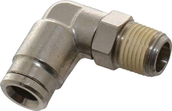 Norgren - 1/8 NPTF, Nickel Plated Brass Push-to-Connect Tube Male Swivel Elbow - 260 Max psi, Tube to Male NPT Connection - Industrial Tool & Supply