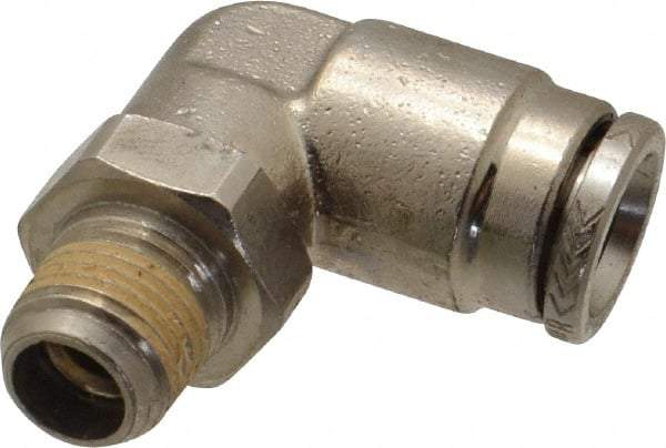 Norgren - 1/8 NPTF, Nickel Plated Brass Push-to-Connect Tube Male Swivel Elbow - 260 Max psi, Tube to Male NPT Connection - Industrial Tool & Supply