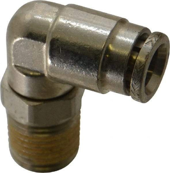 Norgren - 1/4 NPTF, Nickel Plated Brass Push-to-Connect Tube Male Swivel Elbow - 260 Max psi, Tube to Male NPT Connection - Industrial Tool & Supply
