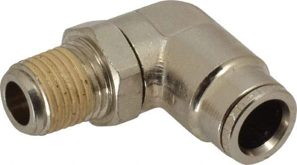 Norgren - 1/4 NPTF, Nickel Plated Brass Push-to-Connect Tube Male Swivel Elbow - 260 Max psi, Tube to Male NPT Connection - Industrial Tool & Supply