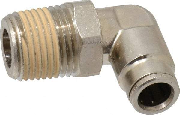 Norgren - 1/2 NPTF, Nickel Plated Brass Push-to-Connect Tube Male Swivel Elbow - 260 Max psi, Tube to Male NPT Connection - Industrial Tool & Supply