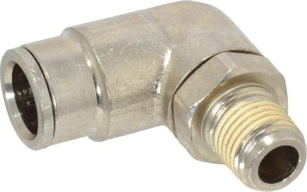 Norgren - 1/4 NPTF, Nickel Plated Brass Push-to-Connect Tube Male Swivel Elbow - 260 Max psi, Tube to Male NPT Connection - Industrial Tool & Supply