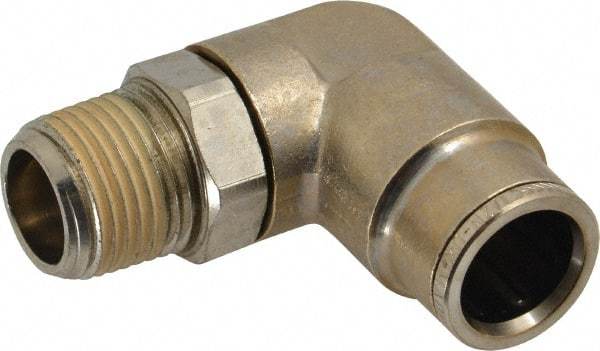 Norgren - 3/8 NPTF, Nickel Plated Brass Push-to-Connect Tube Male Swivel Elbow - 260 Max psi, Tube to Male NPT Connection - Industrial Tool & Supply