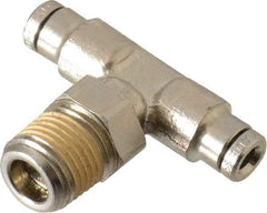 Norgren - 1/8 NPTF, Nickel Plated Brass Push-to-Connect Tube Male Swivel Branch Tee - 260 Max psi, Tube to Male NPT Connection - Industrial Tool & Supply