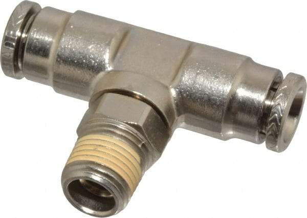 Norgren - 1/8 NPTF, Nickel Plated Brass Push-to-Connect Tube Male Swivel Branch Tee - 260 Max psi, Tube to Male NPT Connection - Industrial Tool & Supply