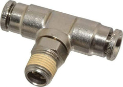Norgren - 1/8 NPTF, Nickel Plated Brass Push-to-Connect Tube Male Swivel Branch Tee - 260 Max psi, Tube to Male NPT Connection - Industrial Tool & Supply