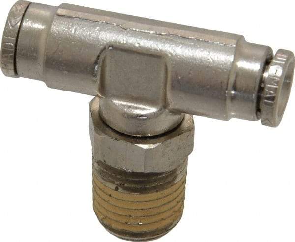 Norgren - 1/4 NPTF, Nickel Plated Brass Push-to-Connect Tube Male Swivel Branch Tee - 260 Max psi, Tube to Male NPT Connection - Industrial Tool & Supply
