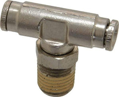 Norgren - 1/4 NPTF, Nickel Plated Brass Push-to-Connect Tube Male Swivel Branch Tee - 260 Max psi, Tube to Male NPT Connection - Industrial Tool & Supply