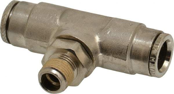 Norgren - 1/8 NPTF, Nickel Plated Brass Push-to-Connect Tube Male Swivel Branch Tee - 260 Max psi, Tube to Male NPT Connection - Industrial Tool & Supply