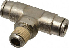 Norgren - 1/4 NPTF, Nickel Plated Brass Push-to-Connect Tube Male Swivel Branch Tee - 260 Max psi, Tube to Male NPT Connection - Industrial Tool & Supply