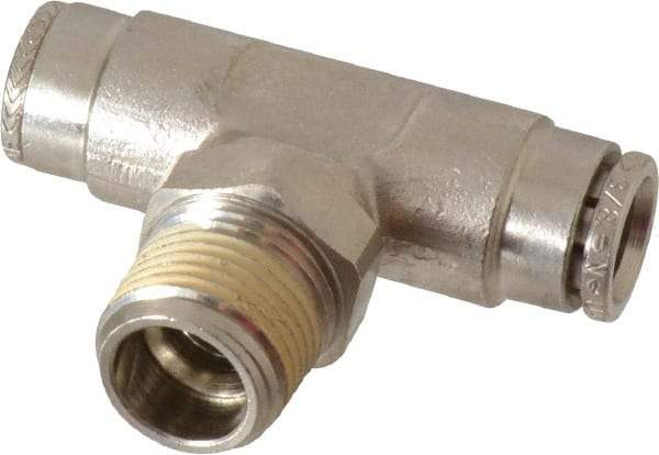Norgren - 3/8 NPTF, Nickel Plated Brass Push-to-Connect Tube Male Swivel Branch Tee - 260 Max psi, Tube to Male NPT Connection - Industrial Tool & Supply