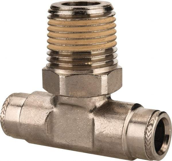 Norgren - 1/2 NPTF, Nickel Plated Brass Push-to-Connect Tube Male Swivel Branch Tee - 260 Max psi, Tube to Male NPT Connection - Industrial Tool & Supply
