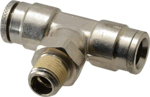 Norgren - 1/8 NPTF, Nickel Plated Brass Push-to-Connect Tube Male Swivel Branch Tee - 260 Max psi, Tube to Male NPT Connection - Industrial Tool & Supply