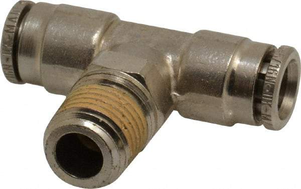 Norgren - 1/4 NPTF, Nickel Plated Brass Push-to-Connect Tube Male Swivel Branch Tee - 260 Max psi, Tube to Male NPT Connection - Industrial Tool & Supply