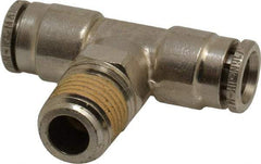 Norgren - 1/4 NPTF, Nickel Plated Brass Push-to-Connect Tube Male Swivel Branch Tee - 260 Max psi, Tube to Male NPT Connection - Industrial Tool & Supply