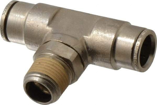 Norgren - 3/8 NPTF, Nickel Plated Brass Push-to-Connect Tube Male Swivel Branch Tee - 260 Max psi, Tube to Male NPT Connection - Industrial Tool & Supply