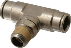 Norgren - 3/8 NPTF, Nickel Plated Brass Push-to-Connect Tube Male Swivel Branch Tee - 260 Max psi, Tube to Male NPT Connection - Industrial Tool & Supply