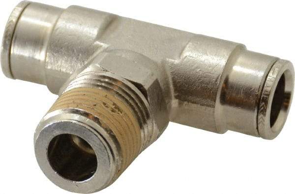 Norgren - 1/2 NPTF, Nickel Plated Brass Push-to-Connect Tube Male Swivel Branch Tee - 260 Max psi, Tube to Male NPT Connection - Industrial Tool & Supply