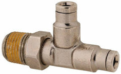 Norgren - 1/8 NPTF, Nickel Plated Brass Push-to-Connect Tube Male Swivel Run Tee - 260 Max psi, Tube to Male NPT Connection - Industrial Tool & Supply
