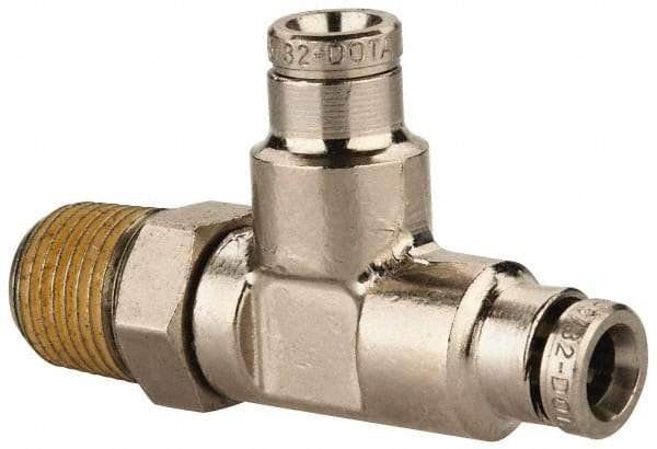 Norgren - 1/8 NPTF, Nickel Plated Brass Push-to-Connect Tube Male Swivel Run Tee - 260 Max psi, Tube to Male NPT Connection - Industrial Tool & Supply