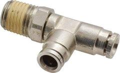 Norgren - 1/4 NPTF, Nickel Plated Brass Push-to-Connect Tube Male Swivel Run Tee - 260 Max psi, Tube to Male NPT Connection - Industrial Tool & Supply
