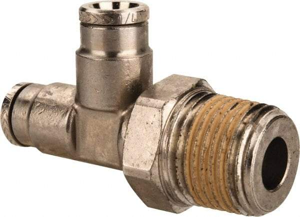 Norgren - 3/8 NPTF, Nickel Plated Brass Push-to-Connect Tube Male Swivel Run Tee - 260 Max psi, Tube to Male NPT Connection - Industrial Tool & Supply
