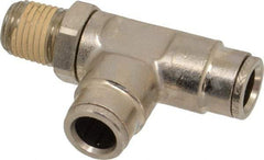 Norgren - 1/4 NPTF, Nickel Plated Brass Push-to-Connect Tube Male Swivel Run Tee - 260 Max psi, Tube to Male NPT Connection - Industrial Tool & Supply