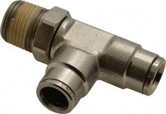 Norgren - 3/8 NPTF, Nickel Plated Brass Push-to-Connect Tube Male Swivel Run Tee - 260 Max psi, Tube to Male NPT Connection - Industrial Tool & Supply