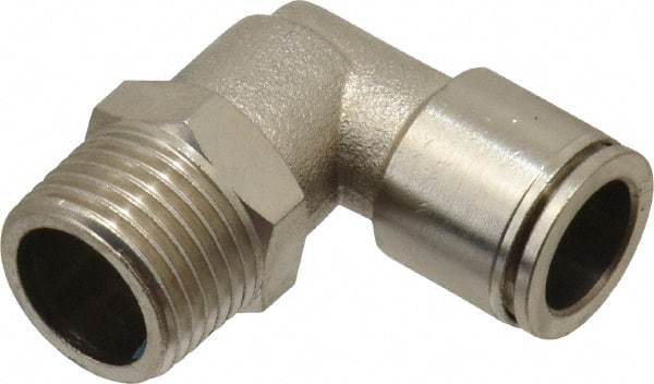 Norgren - 1/4 NPTF, Nickel Plated Brass Push-to-Connect Tube Banjo Elbow - 260 Max psi, Tube to Male Connection - Industrial Tool & Supply
