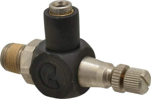 Norgren - 5/32" Tube Inlet x 1/8" NPT Outlet Flow Control Valve - 0 to 150 psi & Plated Brass Material - Industrial Tool & Supply
