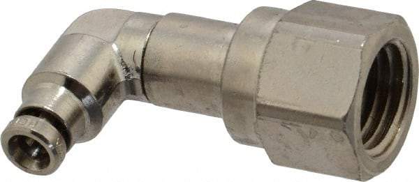 Norgren - 5/32" Outside Diam, 1/4 NPTF, Nickel Plated Brass Push-to-Connect Tube Female Swivel Elbow - 260 Max psi, Tube to Female NPT Connection - Industrial Tool & Supply